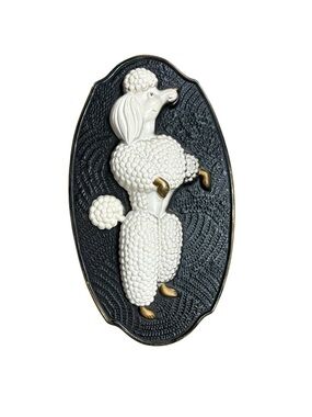 Vintage 60s White Poodle Black Wall Art Plaque Chalkware Dog